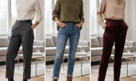 Gros plan sur différentes paires de bottines portées avec divers types de pantalons (par exemple, un pantalon droit, un jean slim, ou un pantalon large) pour illustrer les combinaisons de styles.