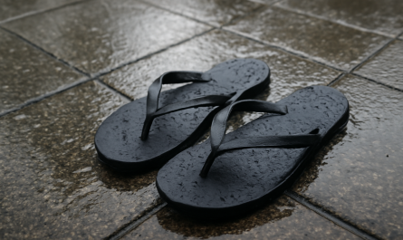 tongs posées sur dalle mouillée