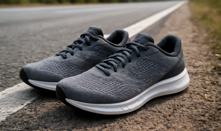 baskets de running posees sur bord de route