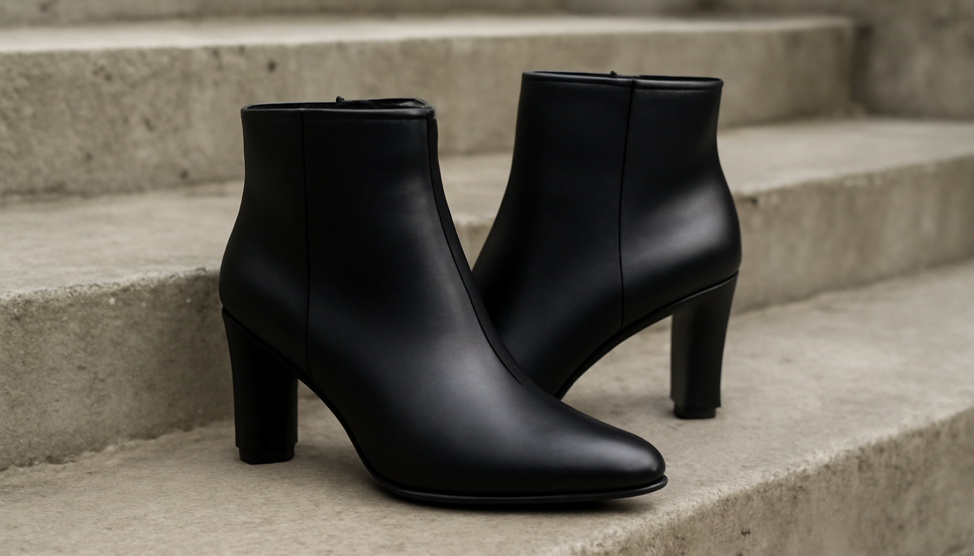 bottines elegantes posees sur escalier en béton