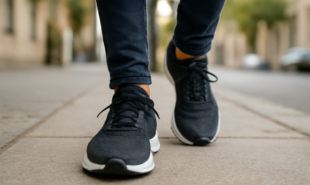 personne marchant en baskets de running sur trottoir