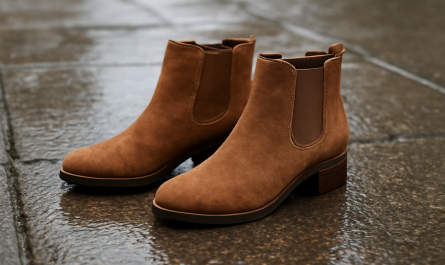 bottines posees sur trottoir humide