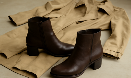 bottines posees pres d'un manteau leger