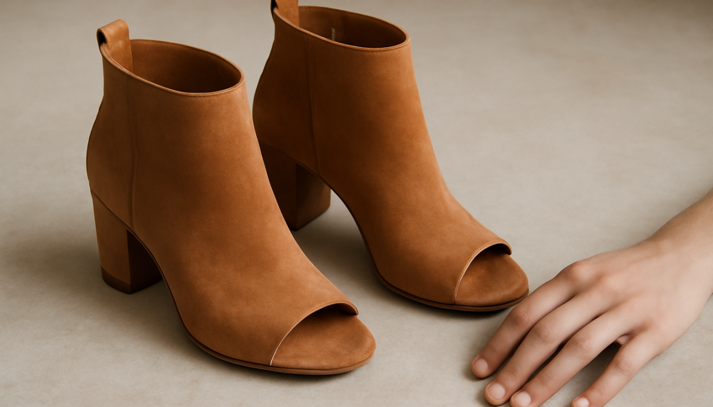 bottines ouvertes posées près d'une main
