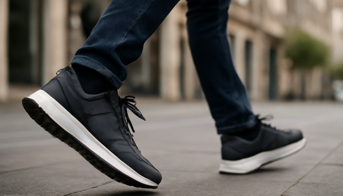 personne marchant vite en baskets urbaines