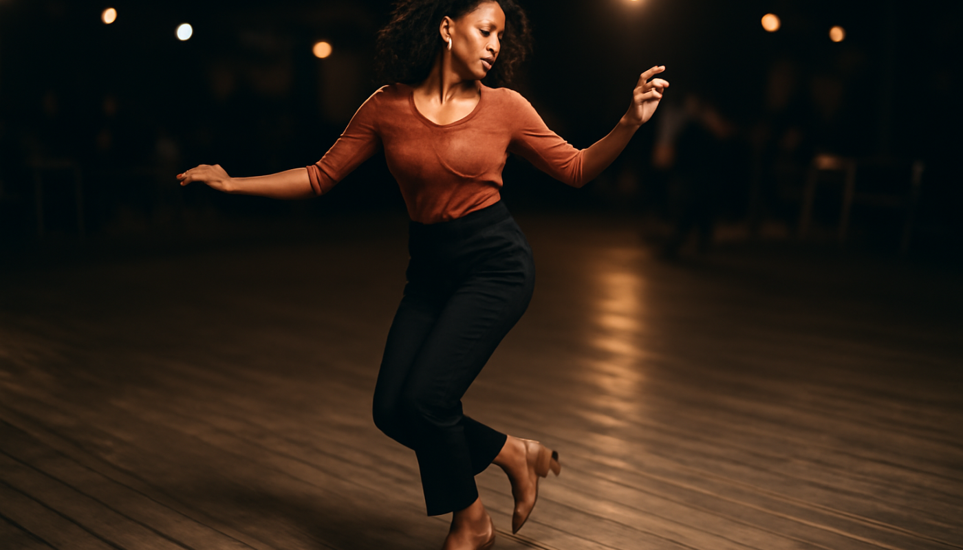 femme dansant en talons confort sur piste