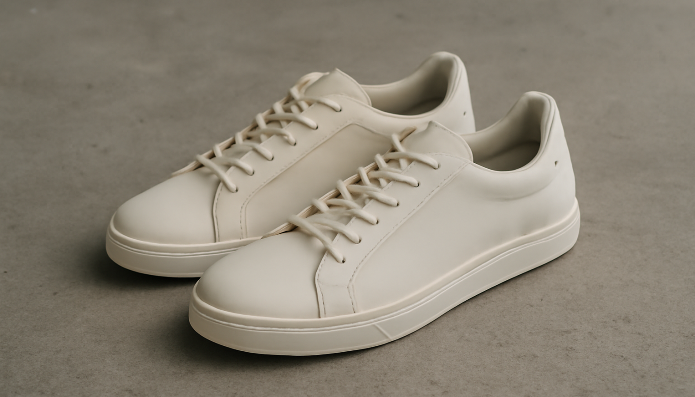paire de baskets minimalistes posees sur sol