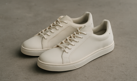 paire de baskets minimalistes posees sur sol