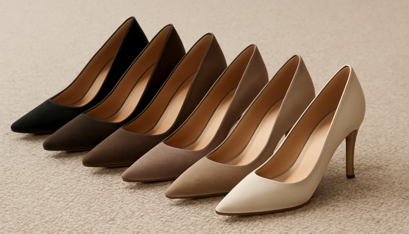 ligne d'escarpins poses sur tapis