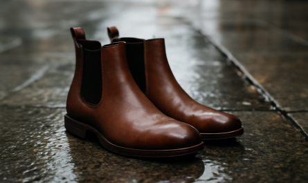 bottines posees sur trottoir mouillé