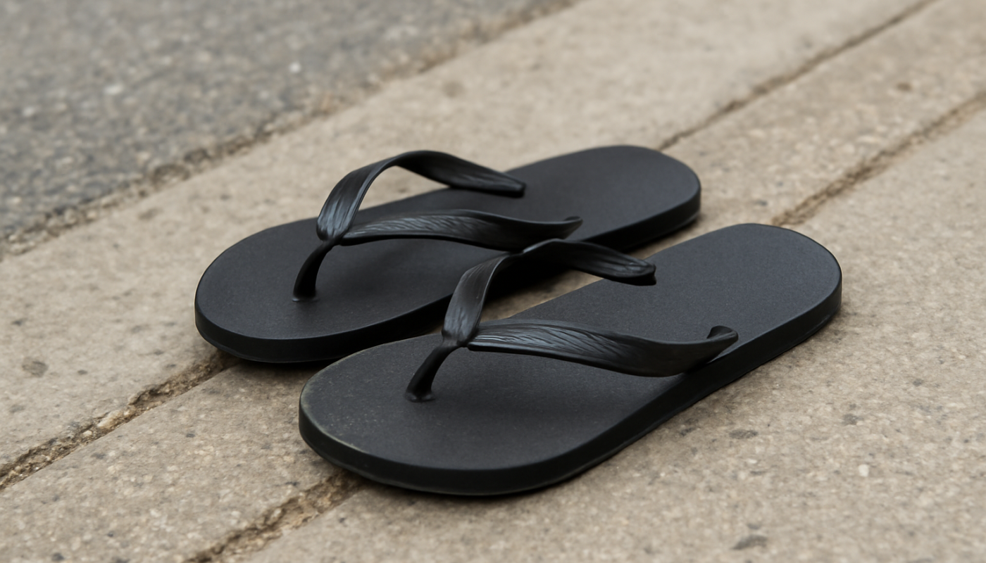 tongs posees sur bord de trottoir