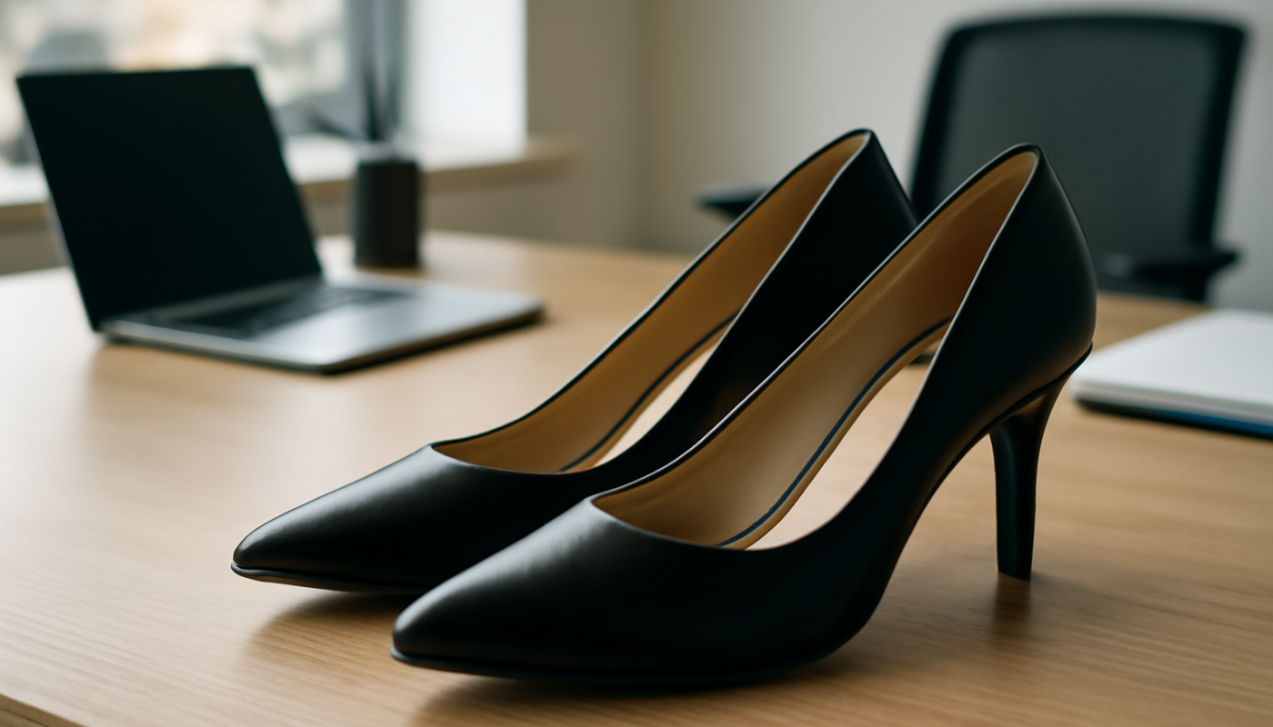 bureau avec paire de talons posée