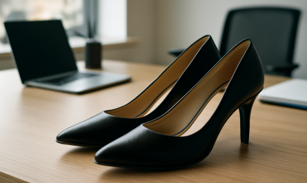 bureau avec paire de talons posée