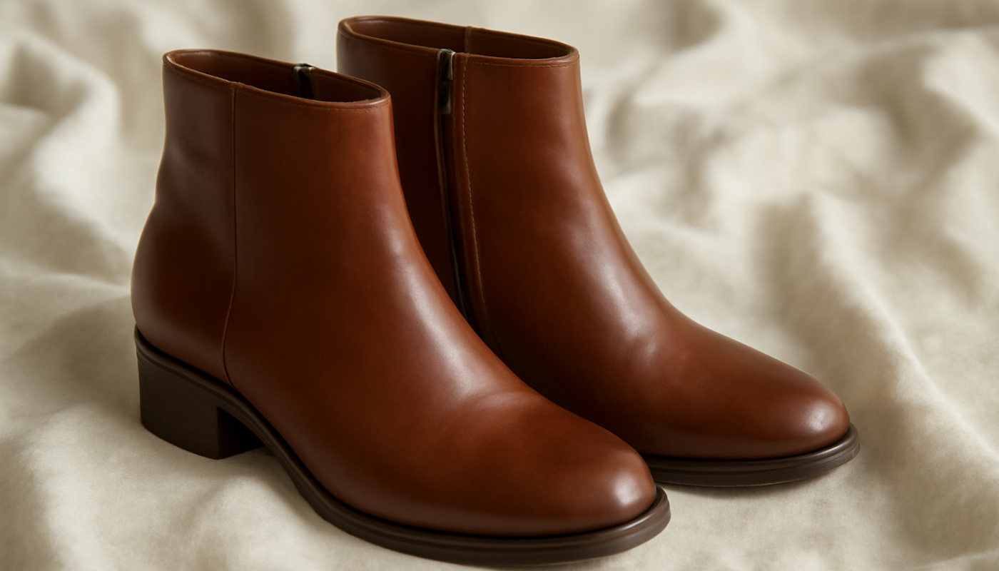 bottines en cuir posees sur chiffon doux
