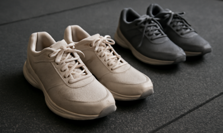 deux paires de baskets sur tapis de gym