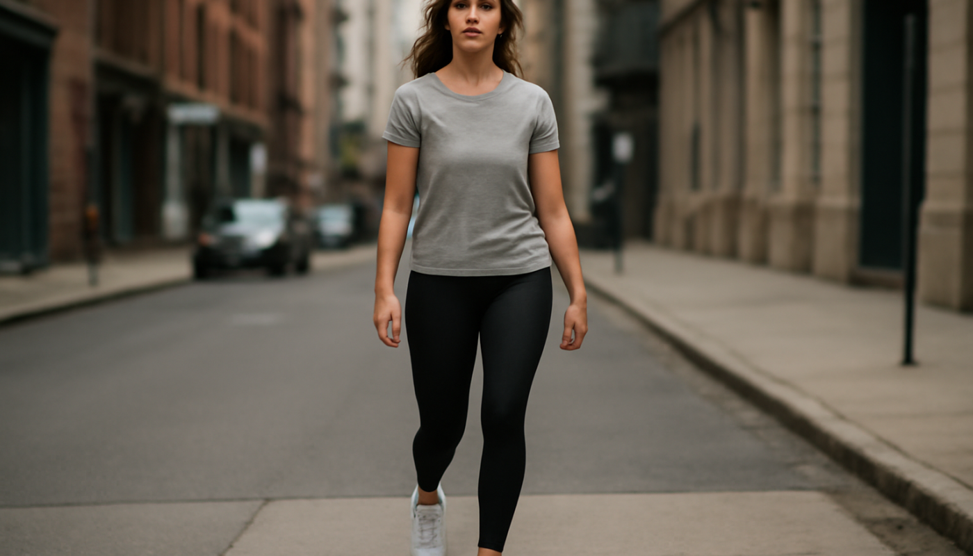 femme marchant en baskets sport en ville