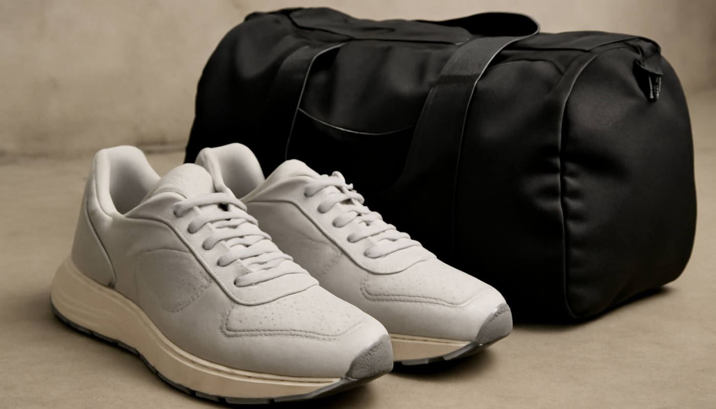 baskets posees a cote d'un sac de sport