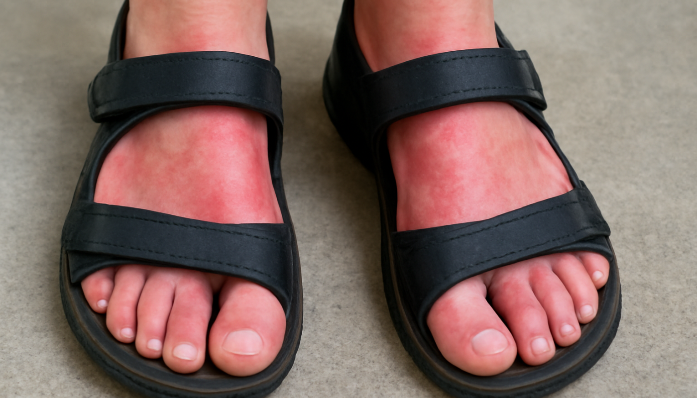 pieds avec sandales montrant rougeur