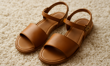 sandales ouvertes posées sur tapis doux