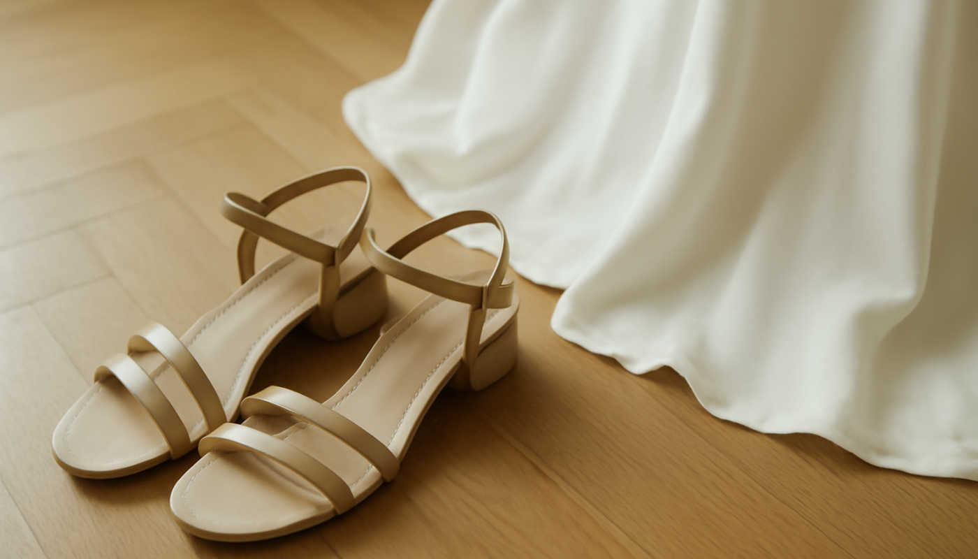 sandales a brides posees pres d'une robe