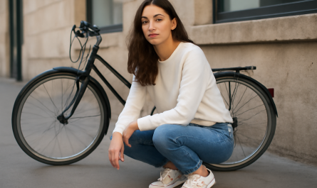 femme en baskets près d'un vélo