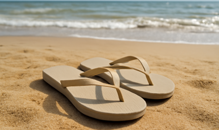 tongs posées sur plage sablonneuse