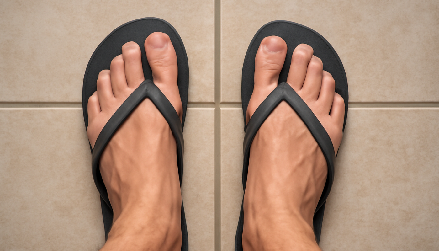 pieds en tongs sur sol carrelage
