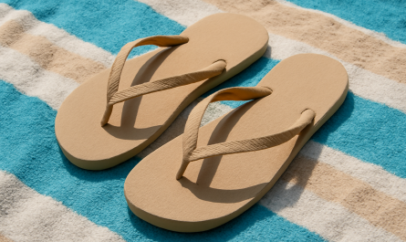 tongs posées sur serviette de plage
