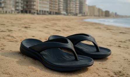 paire de tongs semelle moulée sur plage urbaine