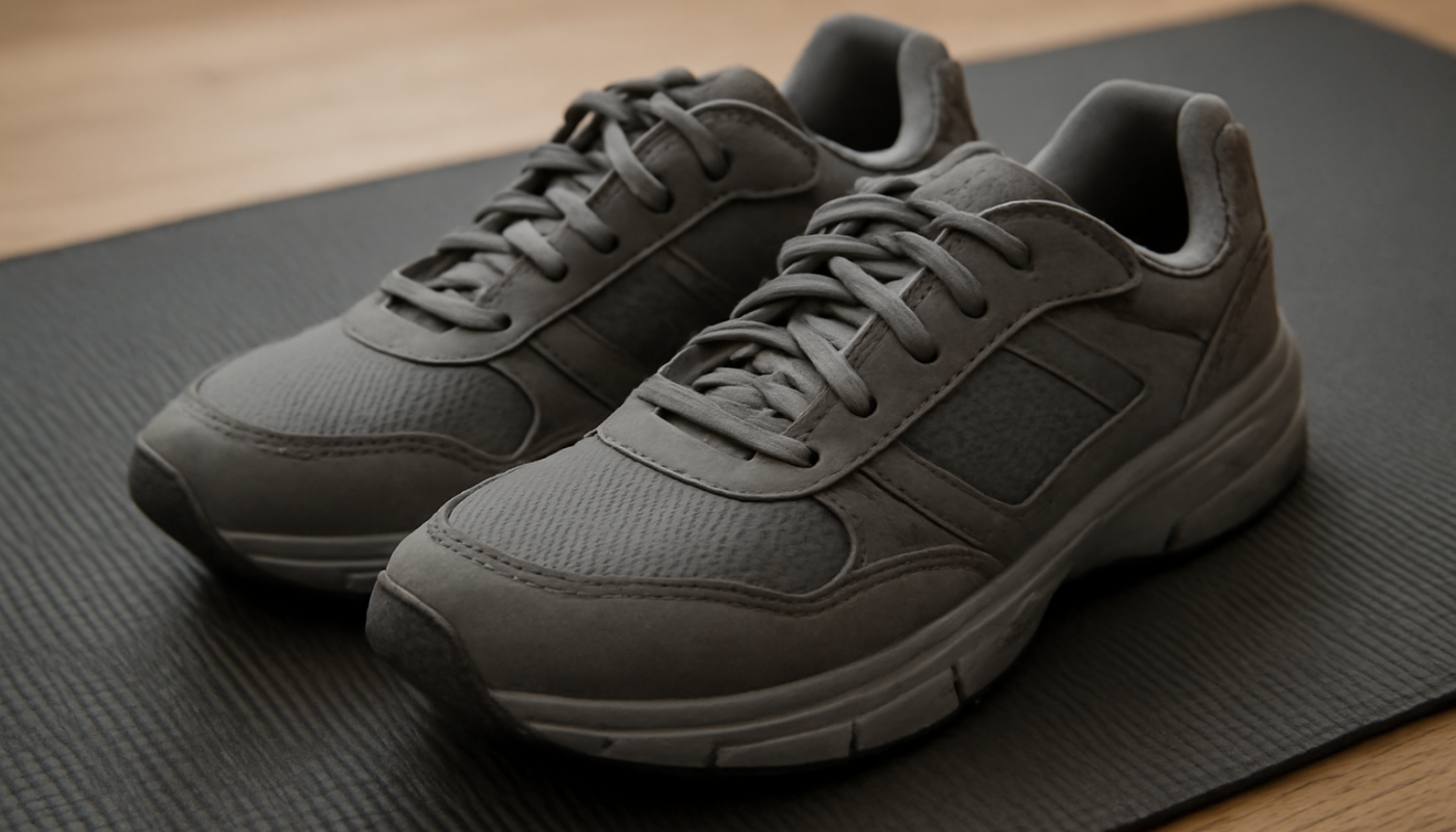 paire de training reposant sur tapis fitness