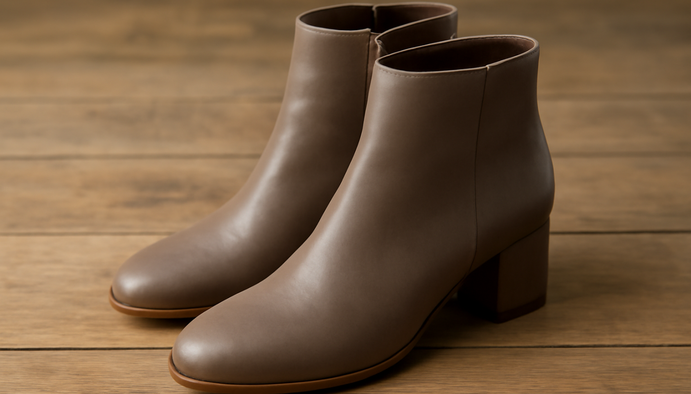 bottines design posees sur sol en bois