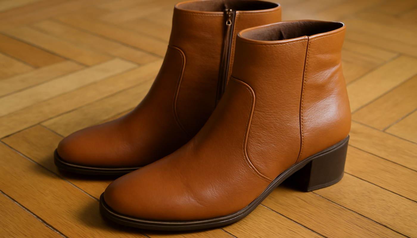 paire de bottines posee sur parquet en bois