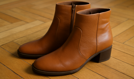 paire de bottines posee sur parquet en bois