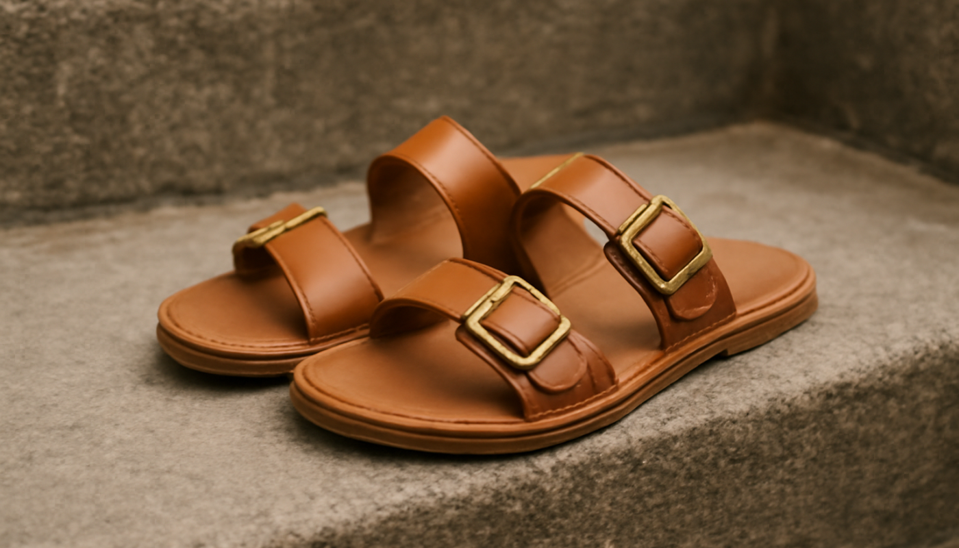 sandales a brides posees sur marche