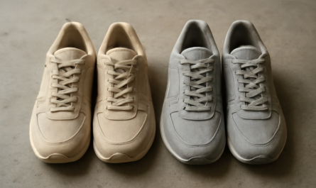 deux paires de baskets cote a cote sur sol
