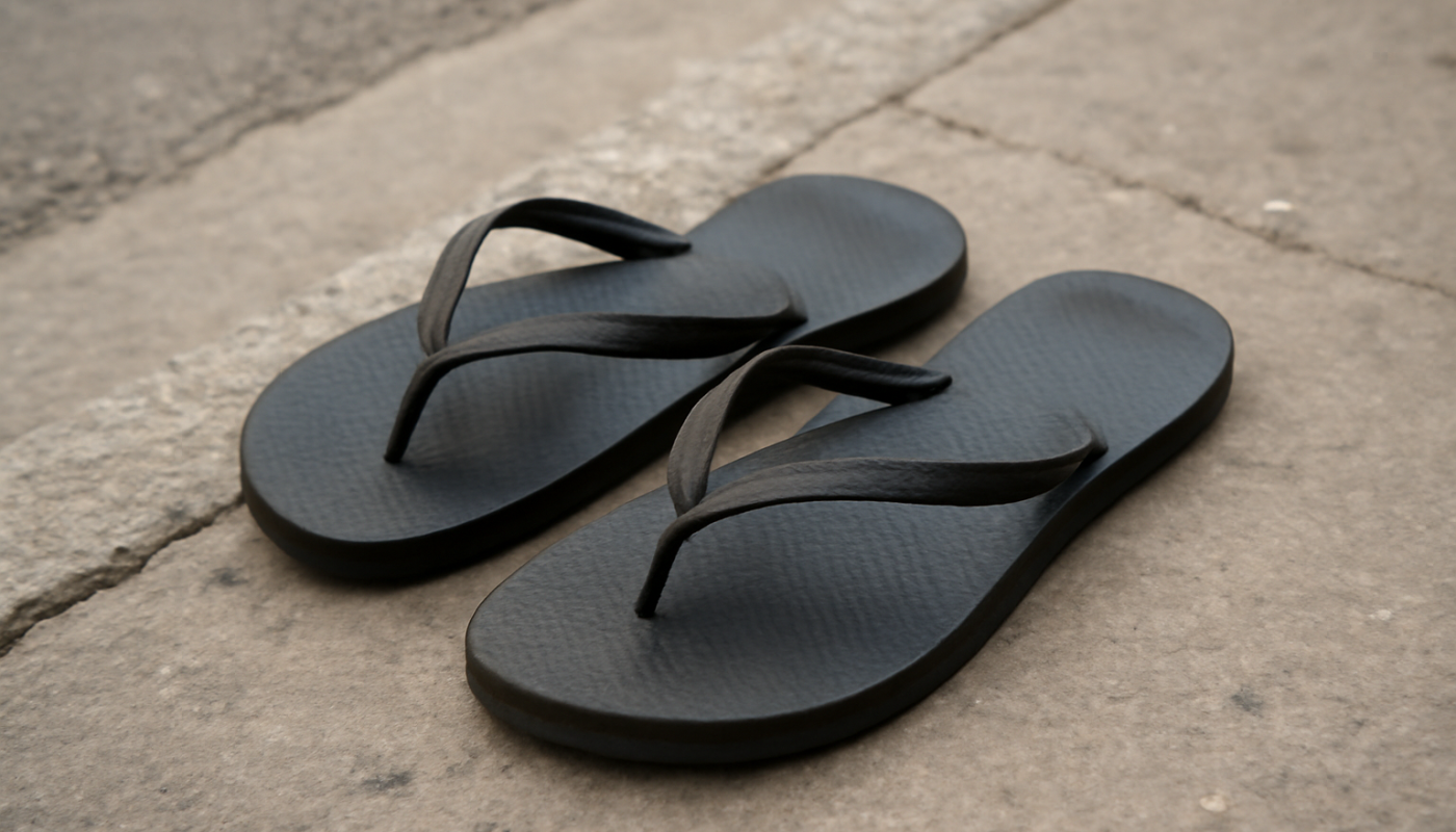 tongs posées sur bord de trottoir