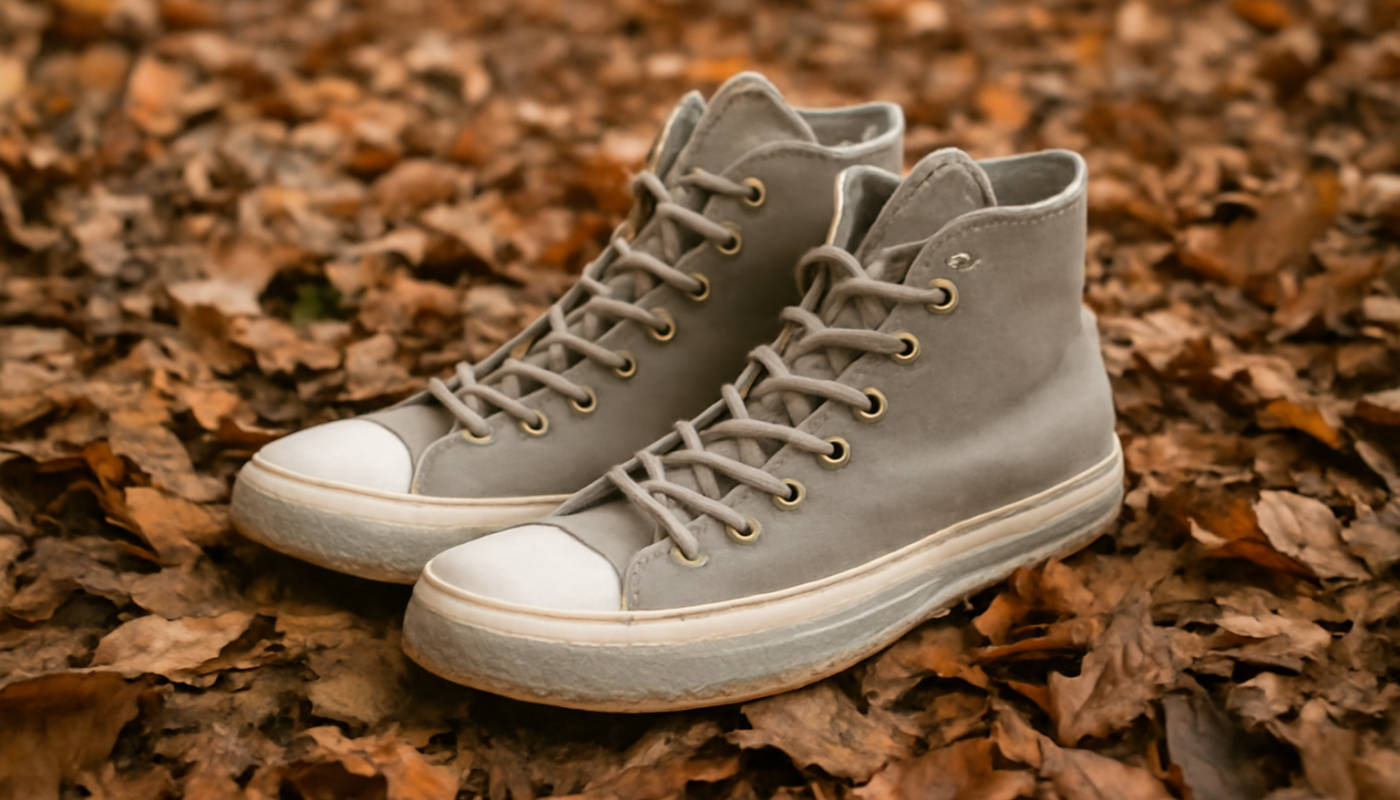 baskets montantes posees sur sol en feuilles