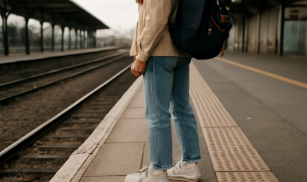 voyageuse portant des baskets sur quai