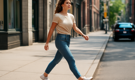 femme marchant en baskets en ville