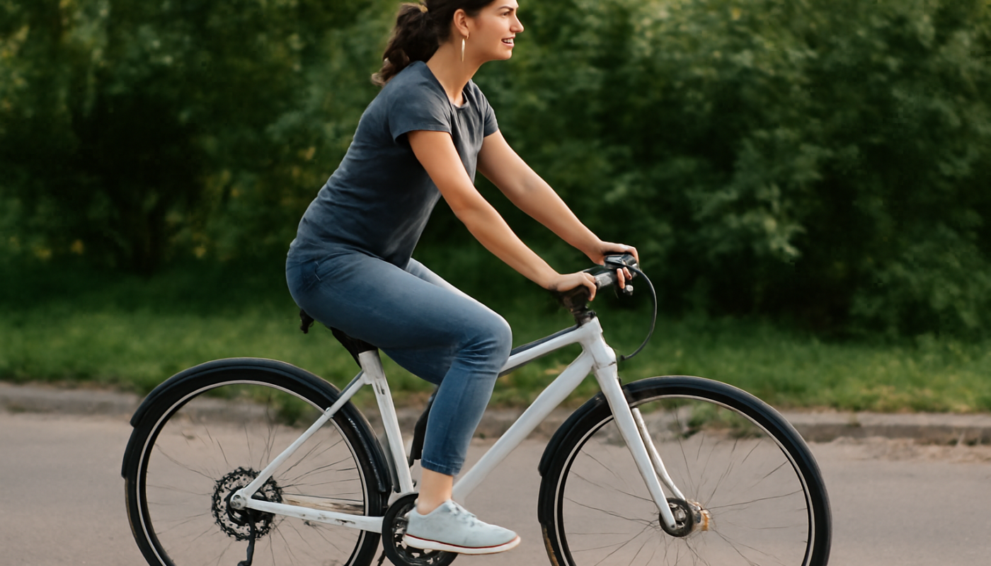 femme à vélo portant des baskets