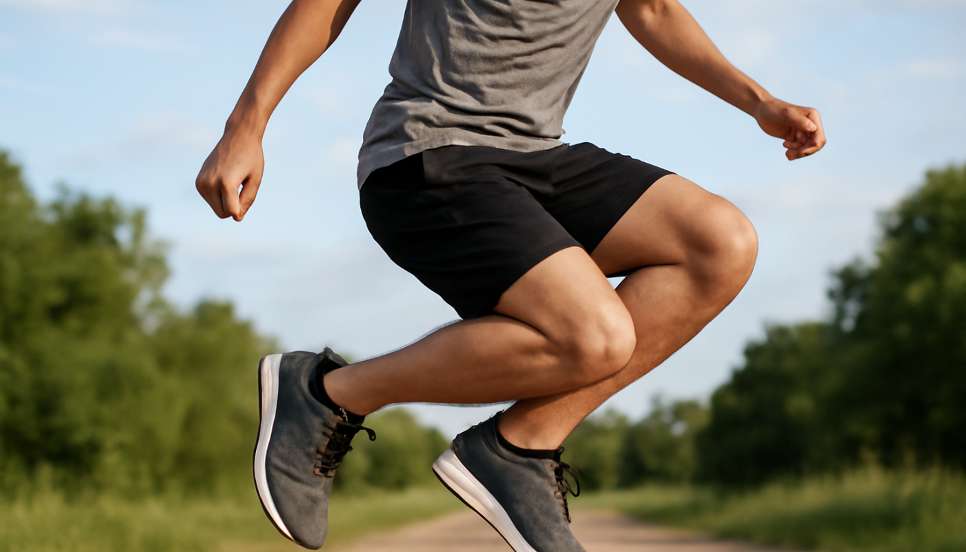 personne sautant avec chaussures de sport