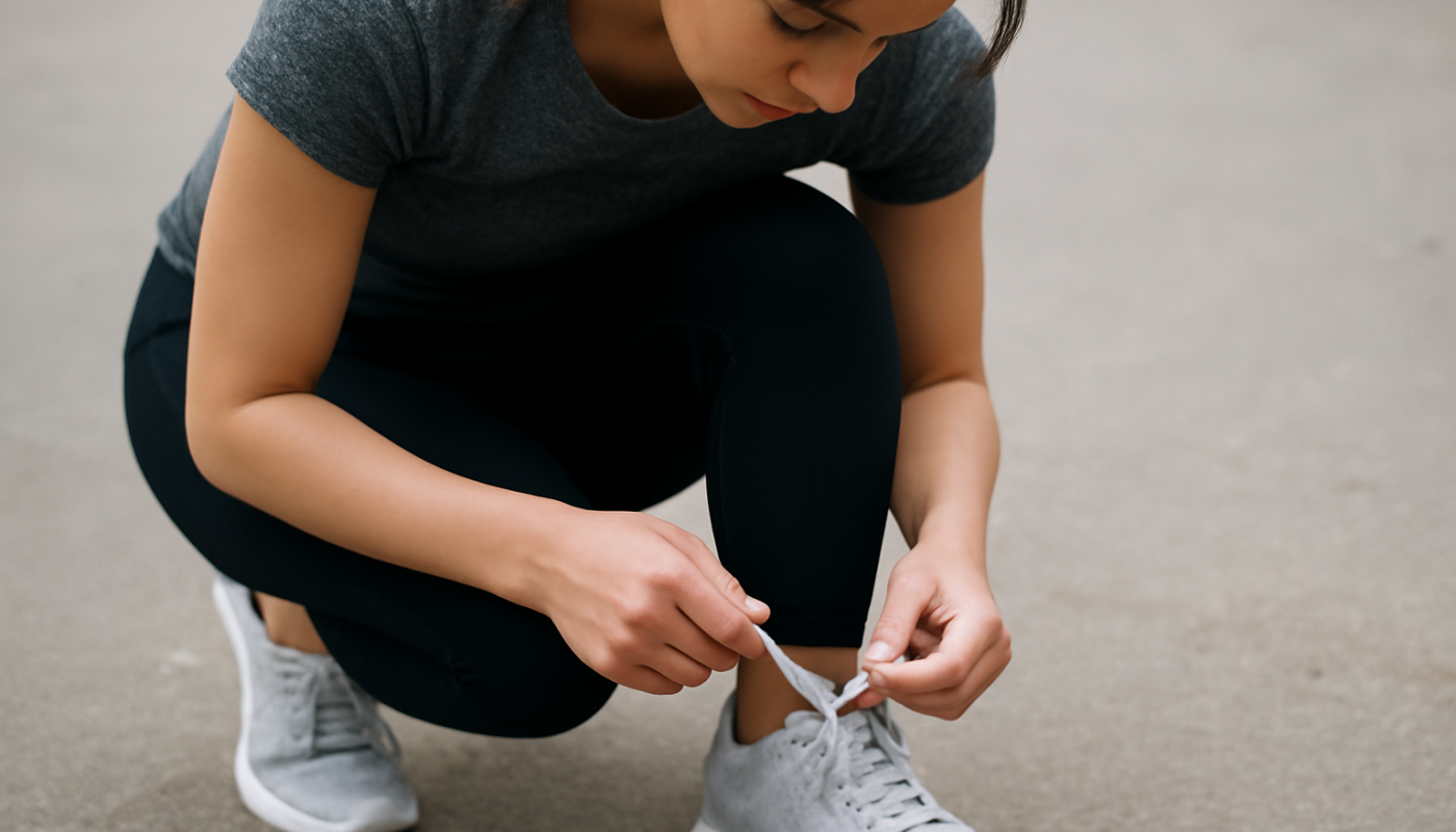 femme attachant lacets de baskets d'entraînement