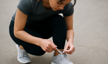 femme attachant lacets de baskets d'entraînement