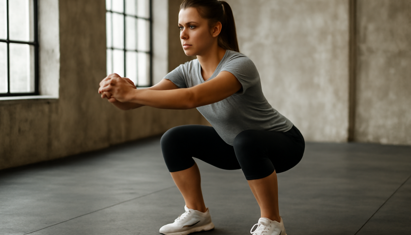 femme faisant des squats en baskets