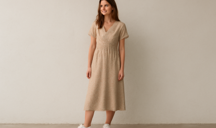 femme portant robe midi et baskets blanches