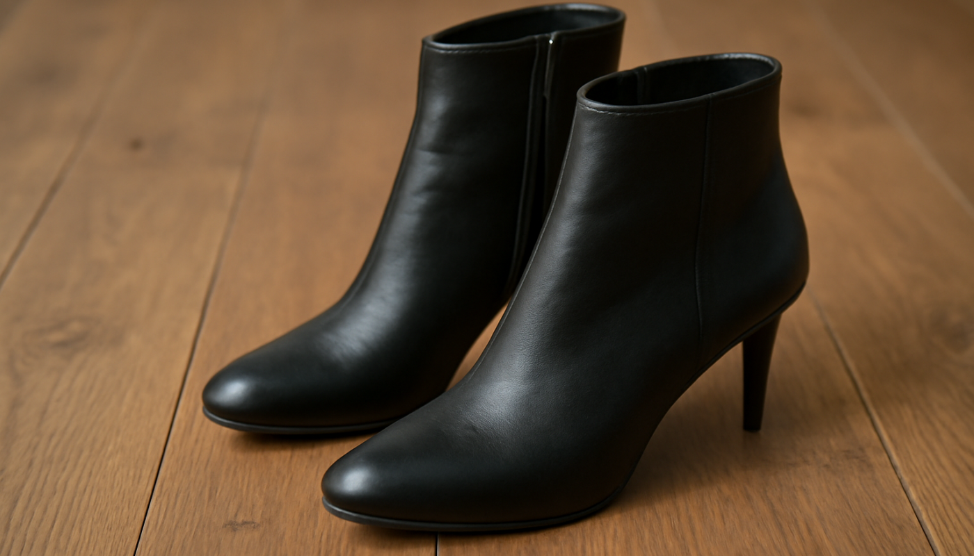 bottines fines posees sur sol en bois