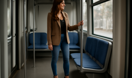 femme debout en talons dans transport