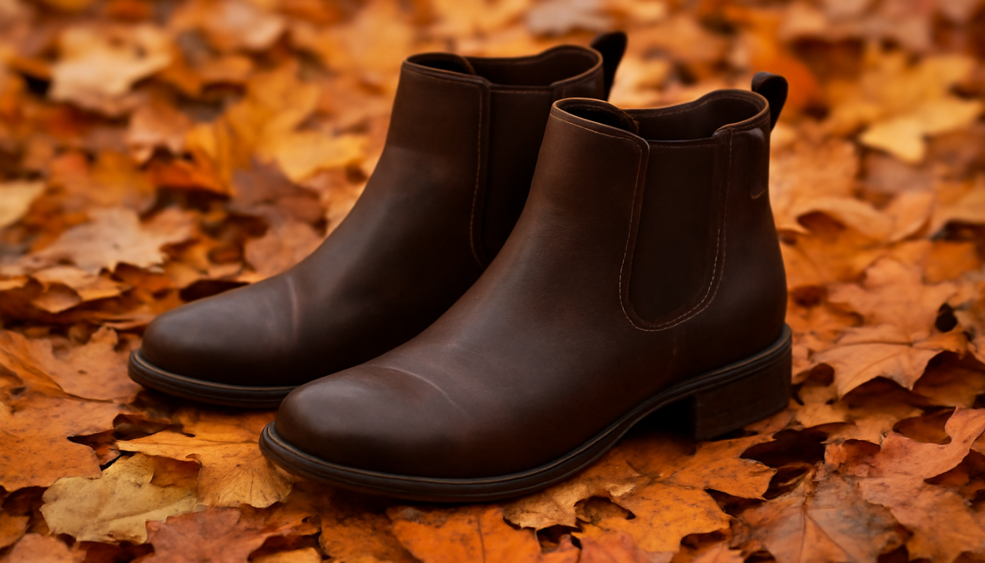 bottines posées sur feuilles d'automne