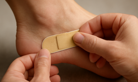 mains appliquant pansement sur talon