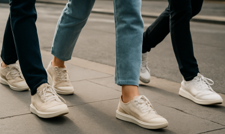 personnes marchant en baskets dans la rue